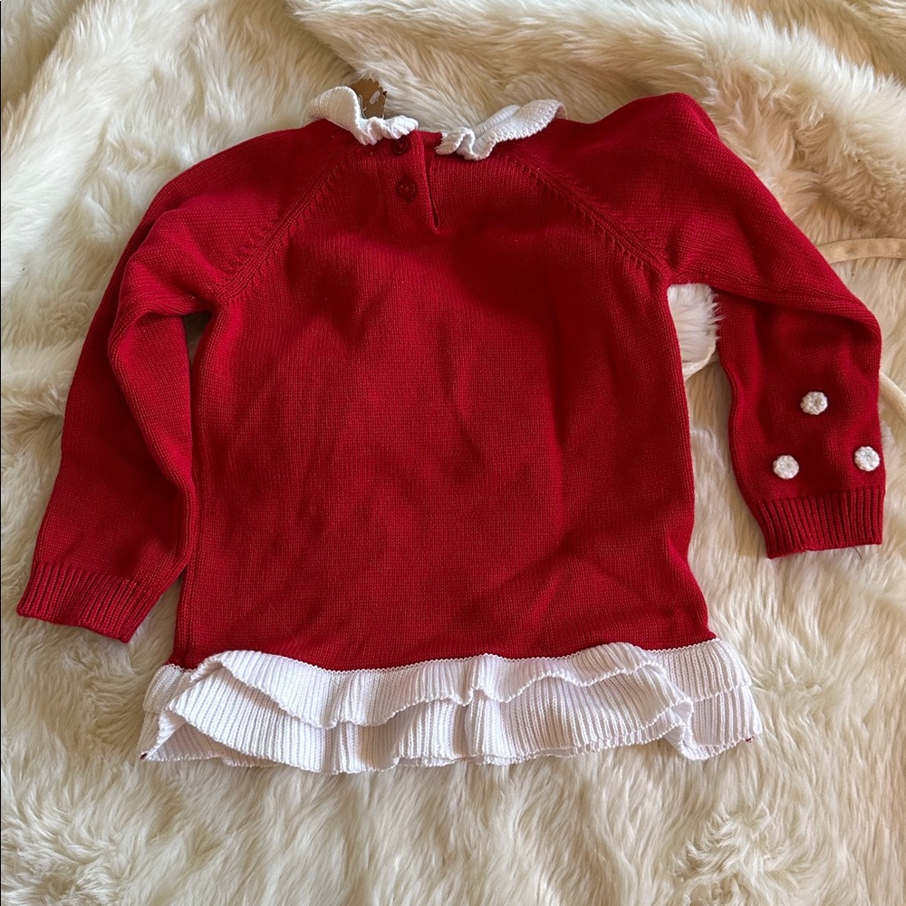 Adorable Santa Mud Pie Red child holiday sweater with ruffles size M (2-3T) - Picture 6 of 7